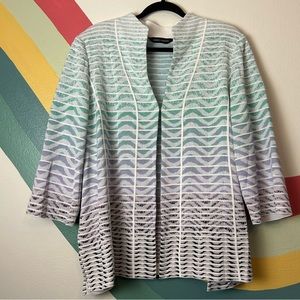 MING Wang Cardigan Jacket Blue Purple White AbstractWoven Pattern